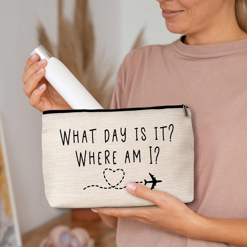 AWSICE Flight Attendant Makeup Bag What Day Is It Where Am I Cosmetic Travel Toiletry Bags Friendship Gift For Stewardess Flight Crew Women Sister Friend-A13 - Image 4